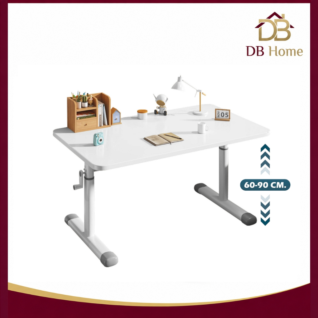 โต๊ะทำงาน ปรับความสูงได้ แบบมือหมุน โต๊ะเขียนหนังสือ มินิมอล สีขาว Ergonomic Desk ใช้ในบ้าน ห้องทำงาน