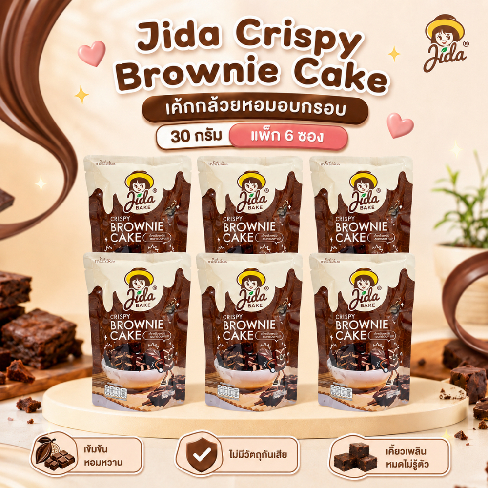 [6 ซอง] Jida Bake 30 g เค้กบราวนี่อบกรอบ | Crispy Brownie Cake