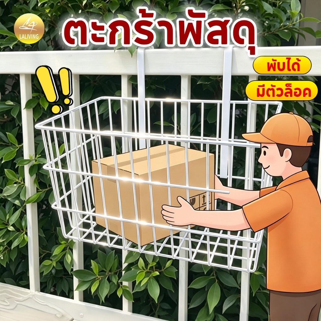 ตะกร้าแขวนใบใหญ่ ตะกร้าพัสดุบ้าน ผลิตจากวัสดุแข็งแรง ฝน รับน้ำหนักได้มาก ทนทานต่อแดด
