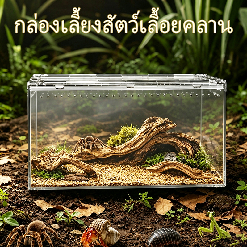 กล่องเลี้ยงสัตว์เลื้อยคลาน วัสดุอะคริลิก ตู้สัตว์เลี้ยง การสังเกตที่โปร่งใส 360องศา