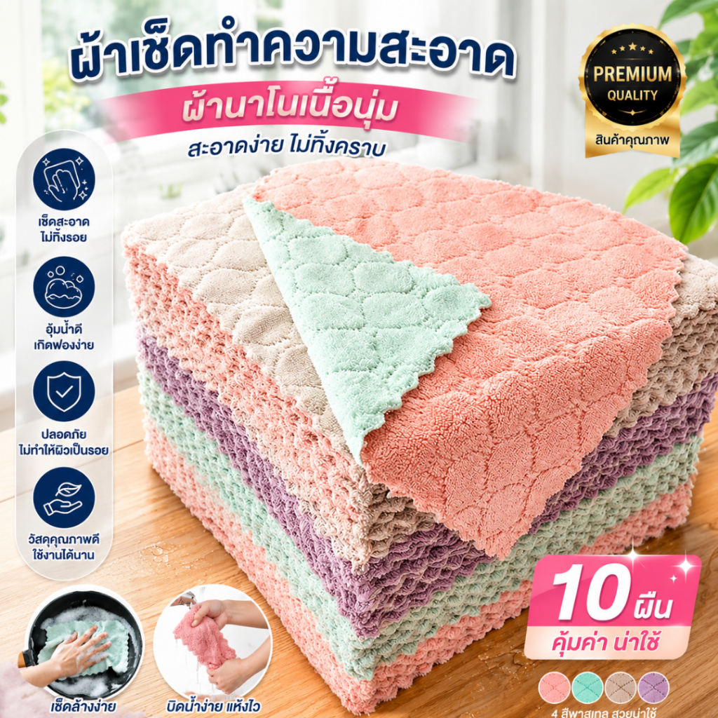 (50 ชิ้น)ผ้าเช็ดโต๊ะ ผ้าเช็ดทำสะอาด ผ้าเช็ดจาน ผ้าเช็ดมือ ผ้าขี้ริ้ว ผ้าเช็ดอเนกประสงค์ผ้าเช็ดโต๊ะ ผ้าเช็ดทำความสะอาด