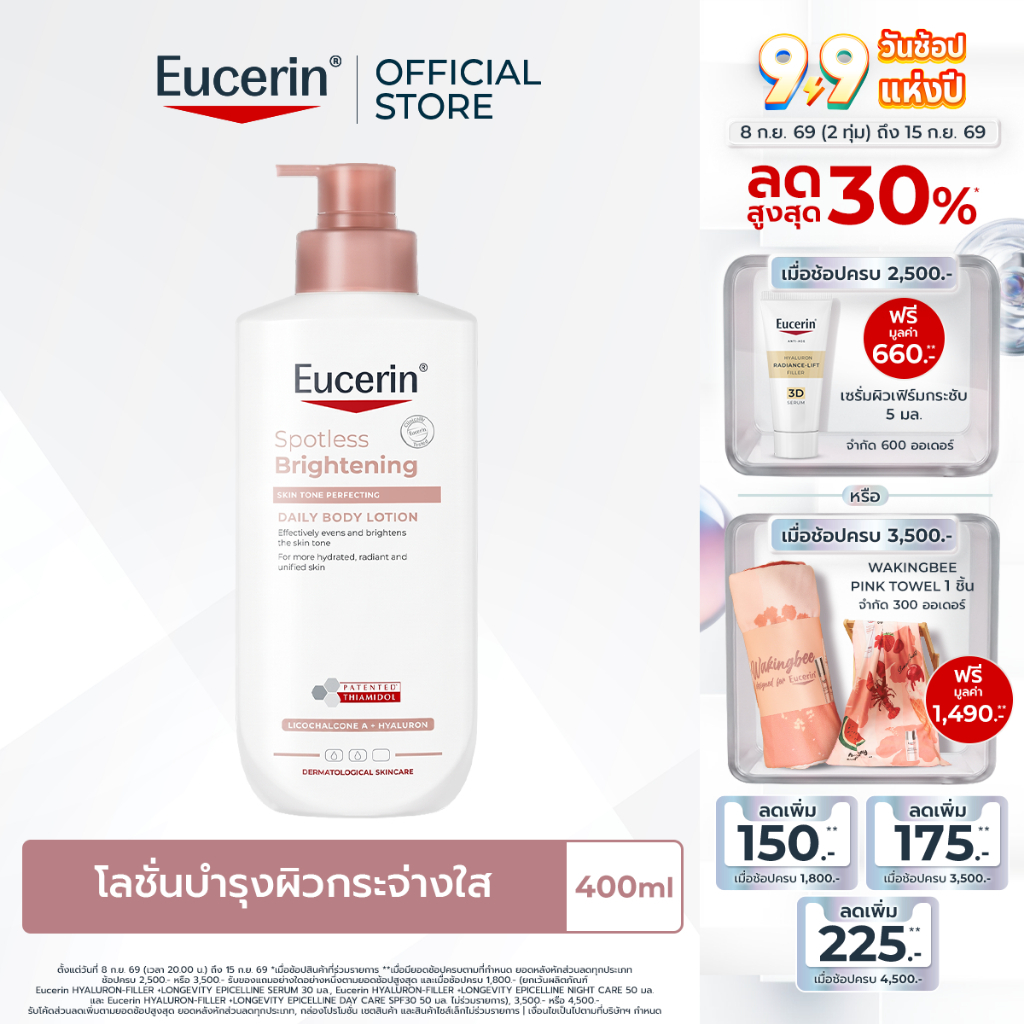 Eucerin SPOTLESS BRIGHTENING SKIN TONE PERFECTING BODY LOTION 400ml บอดี้โลชั่นบำรุงผิวกระจ่างใส
