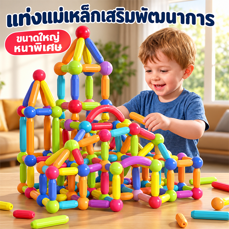 ตัวต่อแม่เหล็ก ของเล่นตัวต่อแม่เหล็ก บล็อคตัวต่อแม่เหล็ก เด็กเบสบอลบล็อก สร้างจินตนาการ