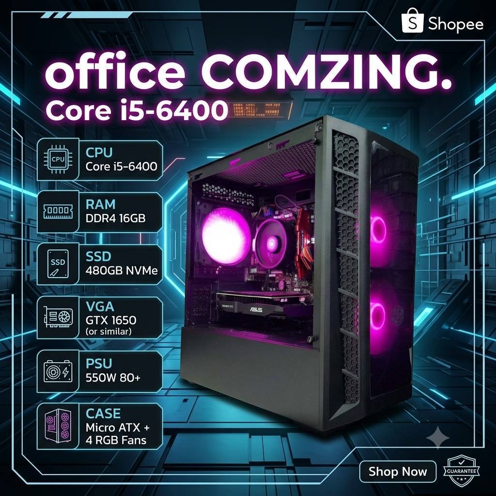 คอมเล่นเกม ทำงานCOREi5-6400 4C/4T | RAM 16GB |เลือกการ์ดจอ|SSD 240GB|เล่นเกม GTAV PUBG BF