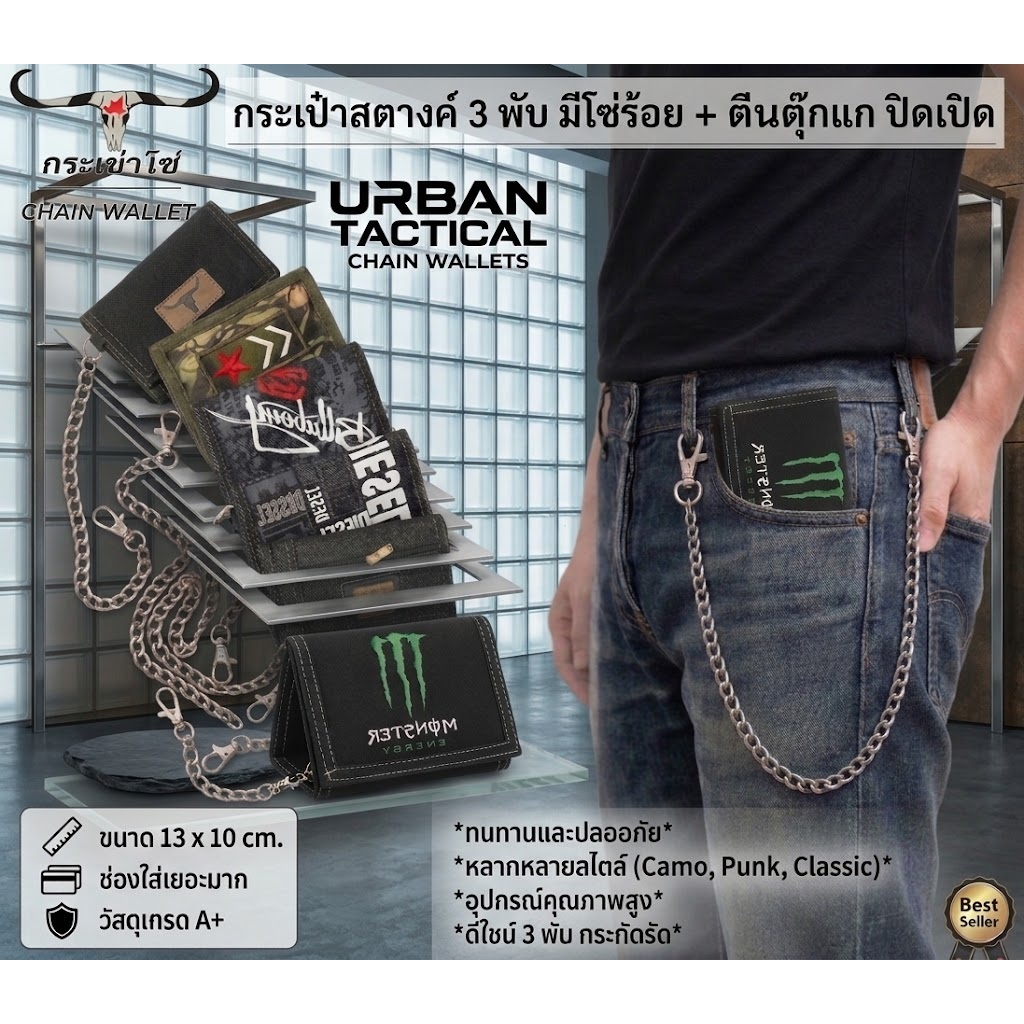 กระเป๋าสตางค์ 3พับ 🔹 มีโซ่ร้อยกระเป๋า แถมไปให้ทุกใบ 🔺WALLET-BAGs SOLDER STALY🔺พร้อมส่ง ✅