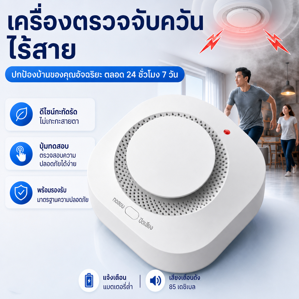 🔥สินค้าพร้อมส่งจากประเทศไทย จัดส่งรวดเร็ว🔥 เครื่องตรวจจับควันและสัญญาณเตือนไฟไหม้ CallToU ใช้แบตเตอรี่ 3V อายุการใช้งานแ