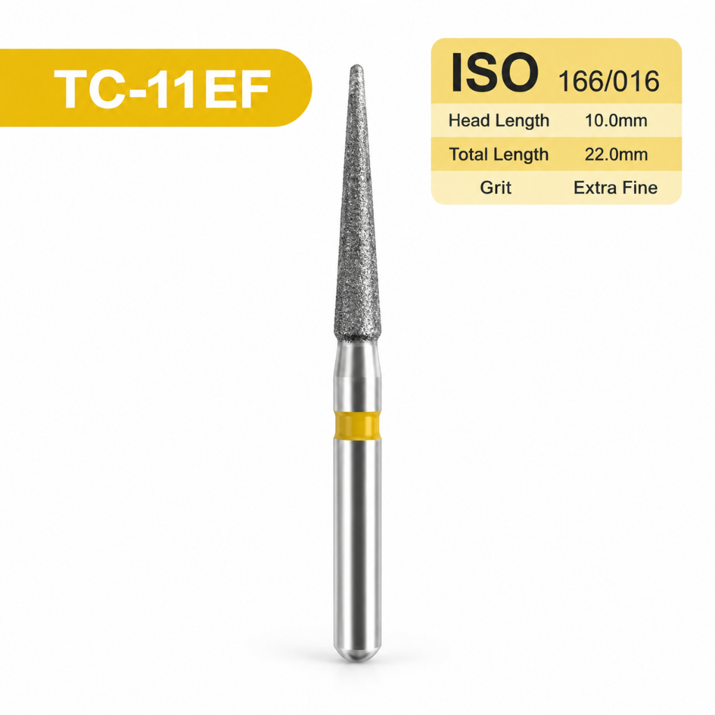 Taper cone diamond bur 016 FG คาดเหลือง