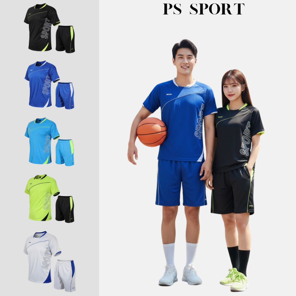 ps sport ชุดกีฬา 2 ชิ้น ( ผู้ชาย / หญิง ใส่ได้ ) เเต่งลายSPORT เนื้อผ้ายืดหยุ่น แห้งไว ระบายอากาศดีใส่สบาย #1706