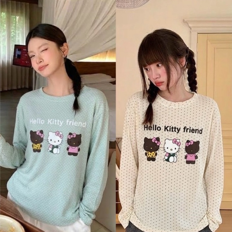 C01- Cookies Bear 🫐 เสื้อแขนยาว ผ้าพิมพ์ลาย สกีนkitty