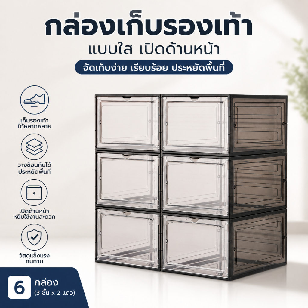 สินค้าพร้อมส่งไทย! กล่องรองเท้าพลาสติก แข็งแรง ใสชัดเจน รองรับการซ้อนหลายชั้น ประหยัดพื้นที่ เหมาะใช้ในห้องเก็บของ คอนโด