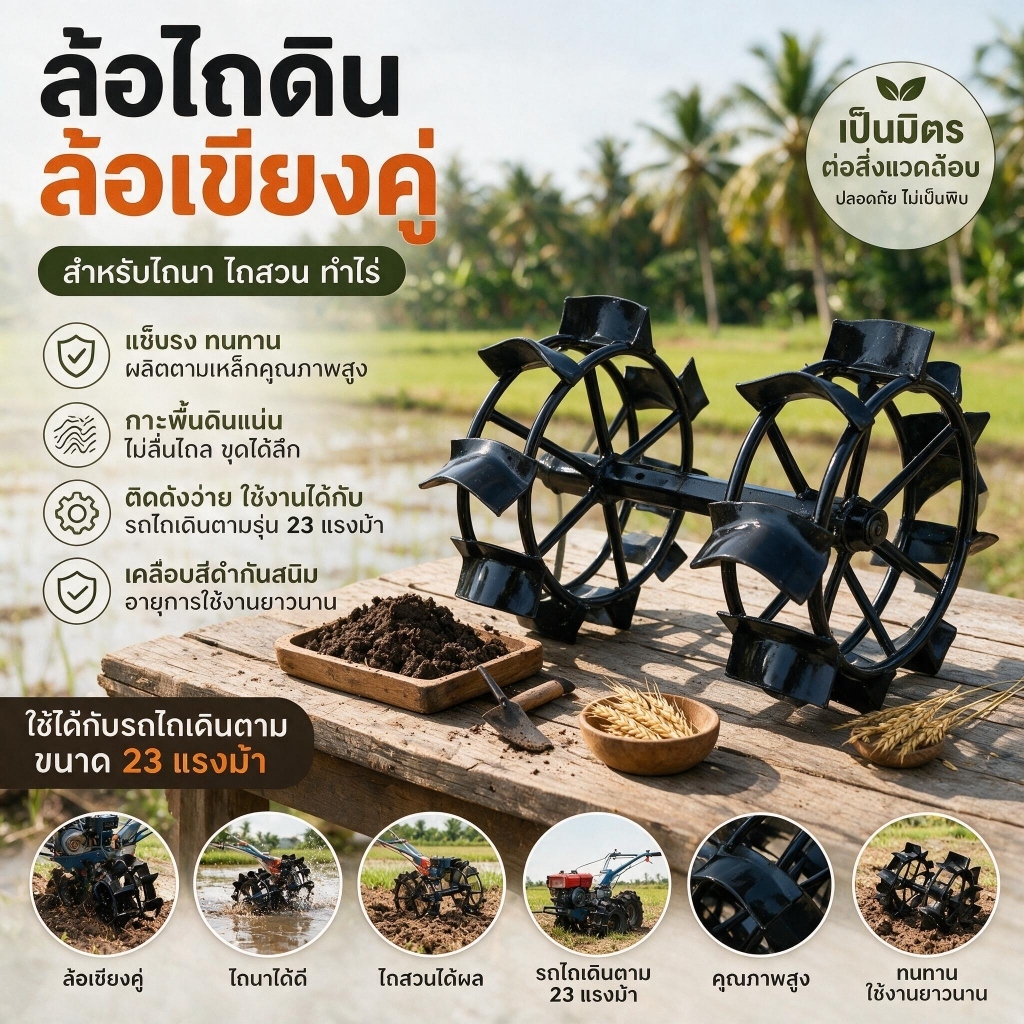 เครื่องยนต์พรวนดิน ล้อเหล็กเดินตาม ล้อเหล็ก ล้อกันลื่น อะไหล่เครื่องจักรกลการเกษตร