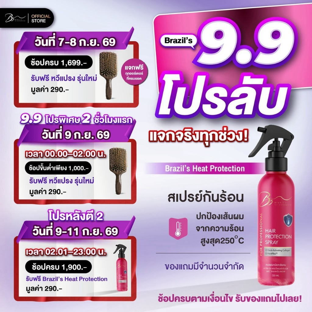 สเปรย์กันร้อน Brazil’s Hair Protection Spray (120 ml) เทคโนโลยี HeatPlex™ ปกป้องผมก่อนไดร์หรือหนีบ ผมเงางาม ไม่แห้งเสีย
