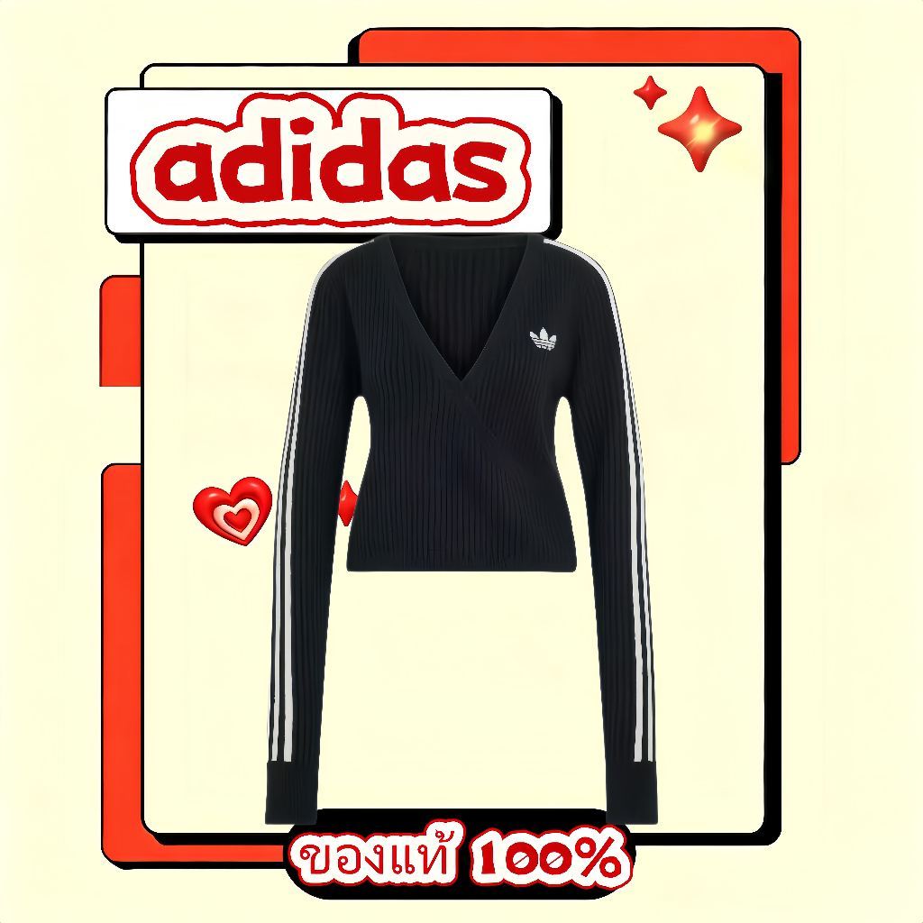✨ของแท้ 100%🏖️ adidas originals × Jennie KNITTED Adiluna S2 แขนยาว เสื้อคอวี เสื้อผ้า LD8933