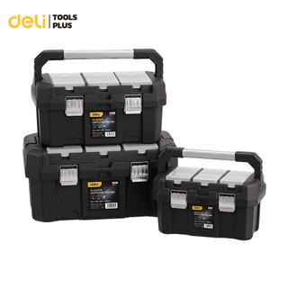 Deli กล่องเครื่องมือช่าง กล่องเก็บอุปกรณ์ 2 ชั้น พลาสติก PP แข็งแรง หูหิ้วอลูมิเนียม Tool Box