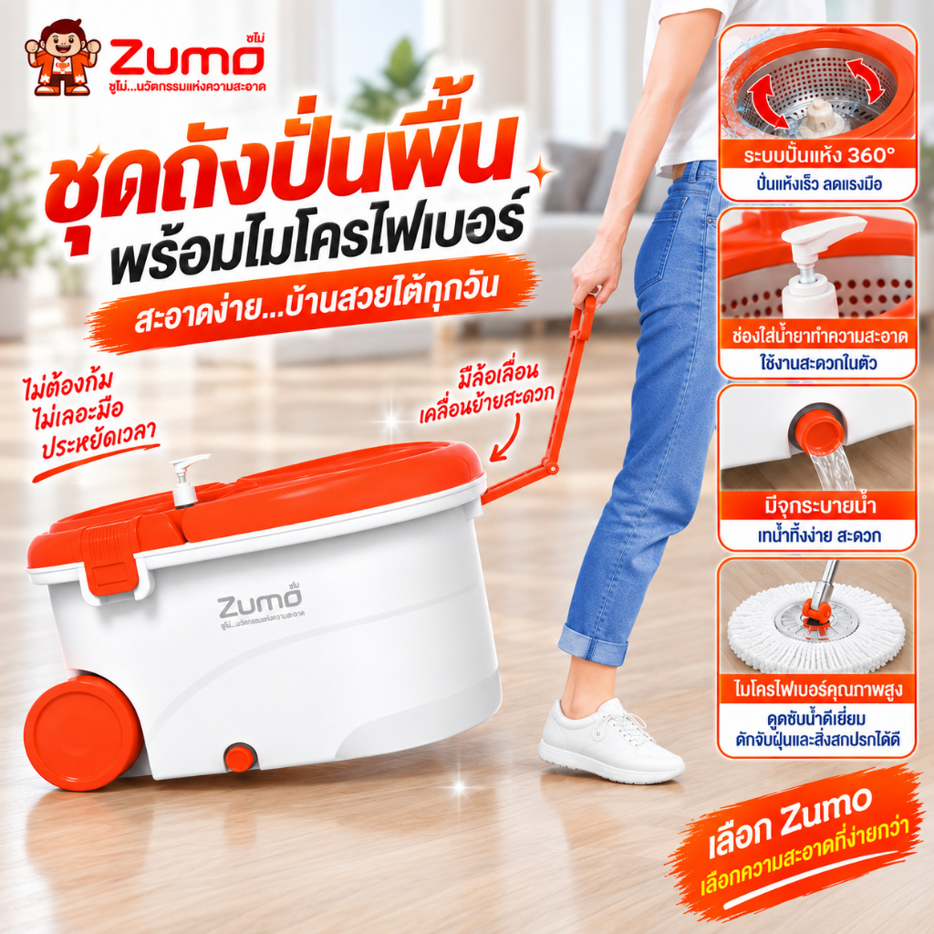 ชุดถังปั่น รุ่นซูโม่  ZUMO SPIN MOP SET