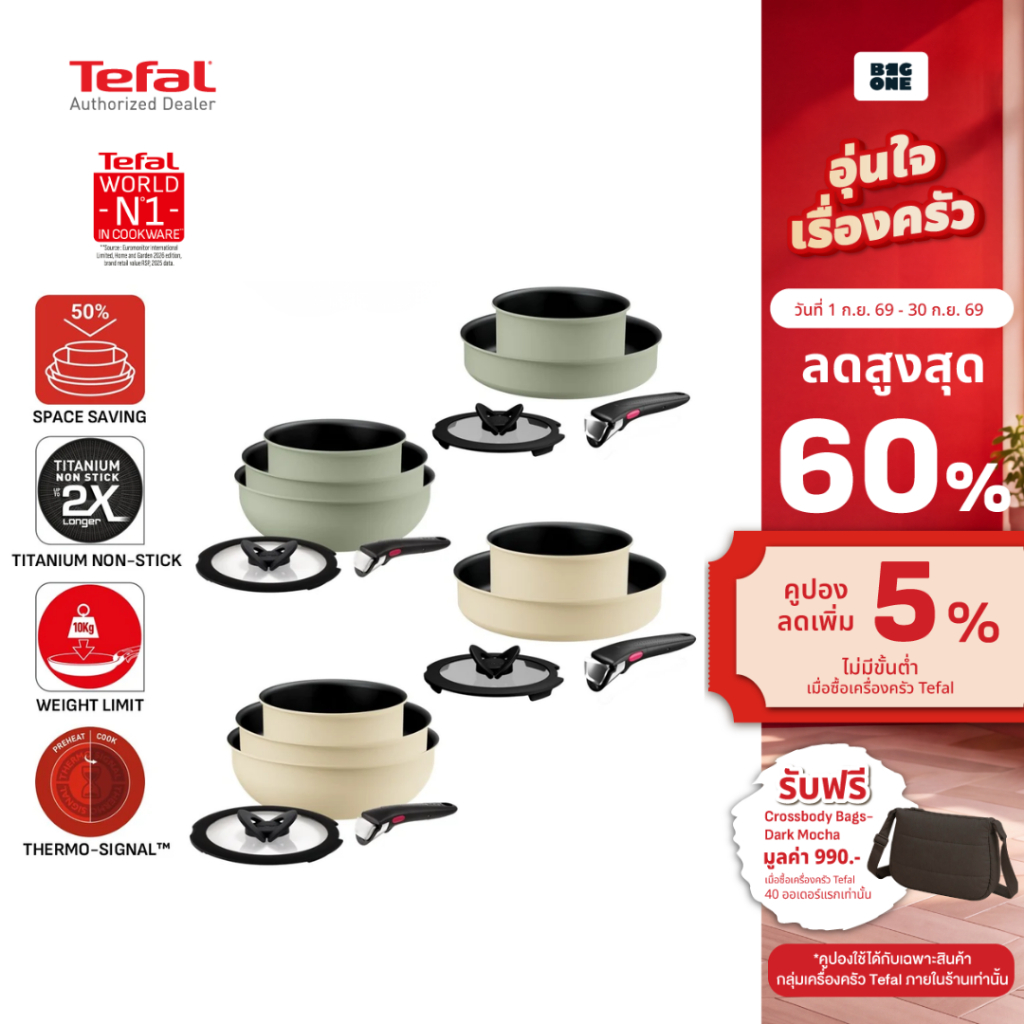 Tefal ชุดกระทะถอดด้าม เคลือบ Titanium 2X Ingenio So Delicious ลื่นไม่ติดกระทะ เข้าเตาอบได้