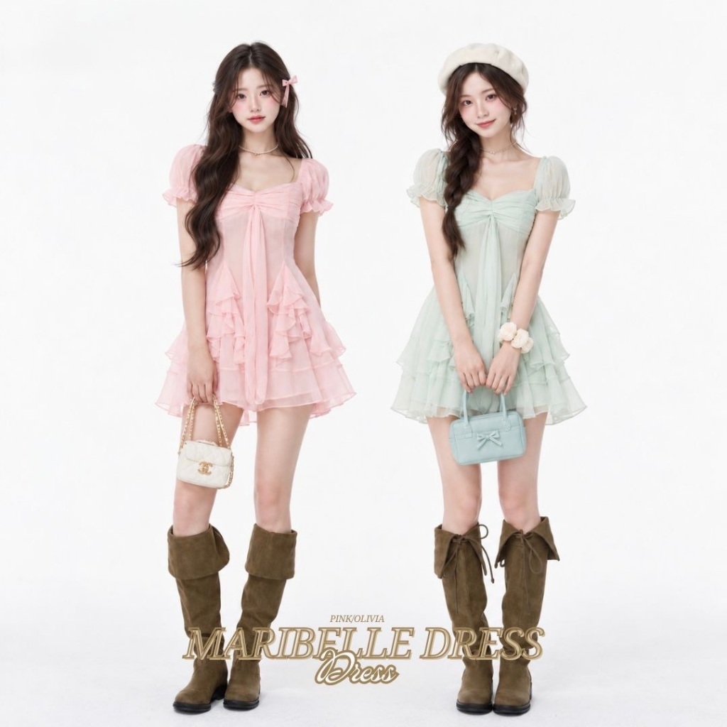 DR0637 LABELLE รุ่น Maribelle Dress เดรส 2 สีน่ารัก