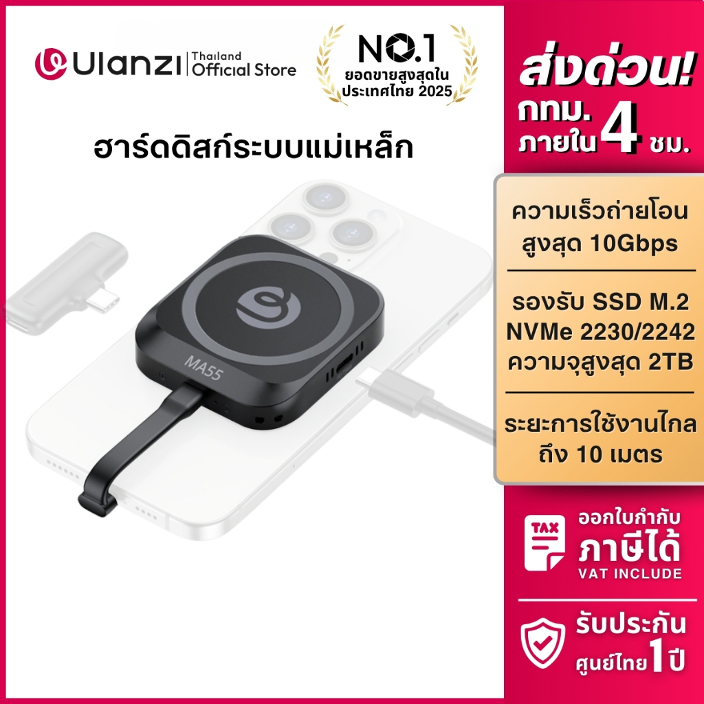 Ulanzi MA55 Magnetic SSD Enclosure เคสฮาร์ดดิสก์ แบบแม่เหล็ก สำหรับ M.2 NVMe SSD ความจุสูงสุด 2TB