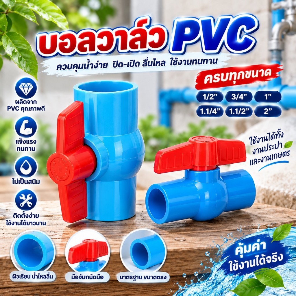 บอลวาล์วพีวีซี บอลวาล์ว PVC 1/2” 3/4” 1” 1.1/2” 1.1/4” 2”