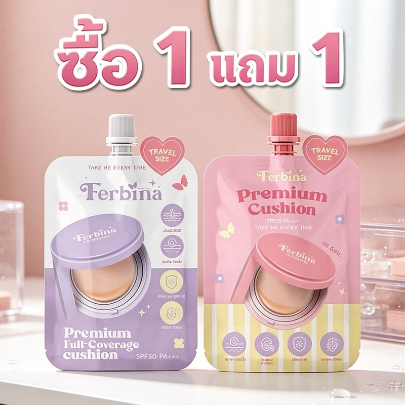 （ซื้อ 1 แถม 1）Ferbina Full-Coverage Cushion Travel Size SPF50 PA+++ (5g) เฟอบีน่า คุชชั่น