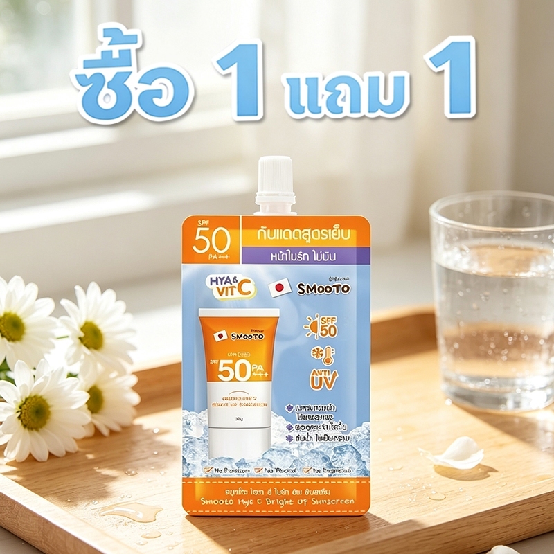 *ซื้อ 1 แถม 1* Smooto Hya C Bright Up Sunscreen กันแดดซอง SPF50 PA++++ ผิวรู้สึกเย็นสดชื่น ไม่เหนียวเหนอะหนะ