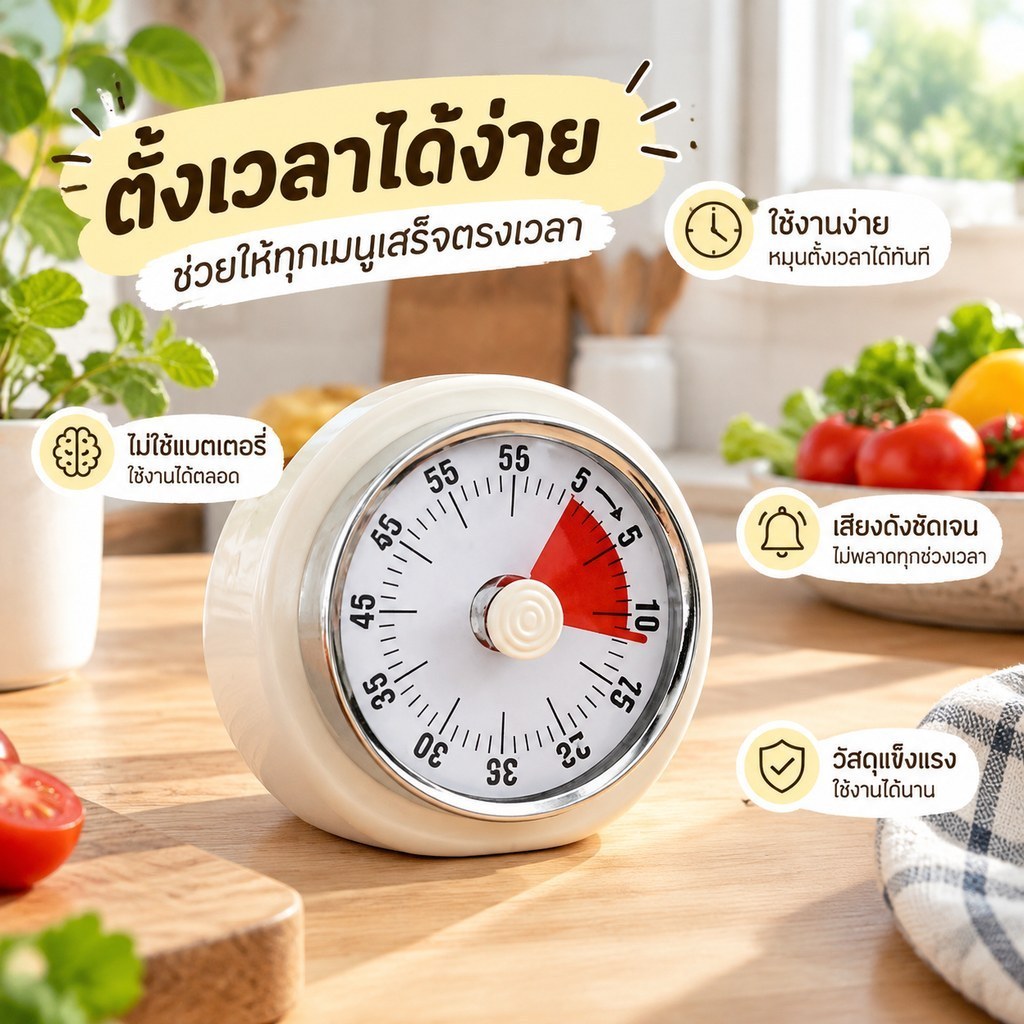 ตัวจับเวลาในครัวแบบกลไกตัวช่วยเตือนเวลาทำอาหารตัวจัดการเวลาแบบมองเห็นได้ระบบนาฬิกานับถอยหลังพร้อมเสียงเตือนชนิดแม่เหล็ก