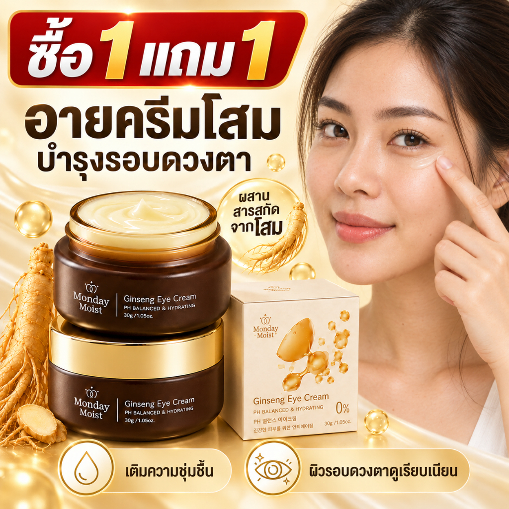 สินค้าขายดี Monday Moist อายครีมโสม บำรุงรอบดวงตา เติมความชุ่มชื้น ผิวใต้ตาดูเรียบเนียน สดใส ลดเลือนความหมองคล้ำ