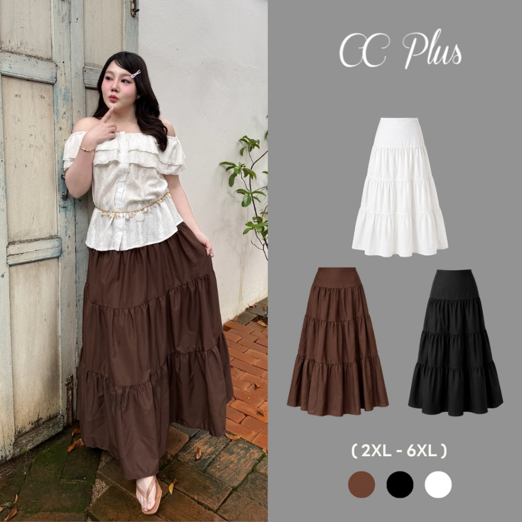 CiCi Plus+(9051) กระโปรงยาวพลัสไซส์ มีซับใน ชายบาน ทรงเข้ารูป เก็บสัดส่วน กระโปรงสาวอวบ แมตช์ง่าย