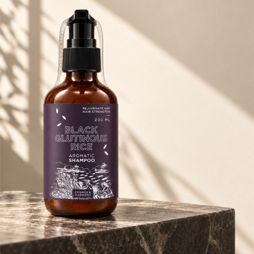 Cosmos & Harmony Black Glutinous Rice Aromatic Shampoo แชมพูสารสกัดข้าวเหนียวดำ สำหรับทุกสภาพเส้นผม