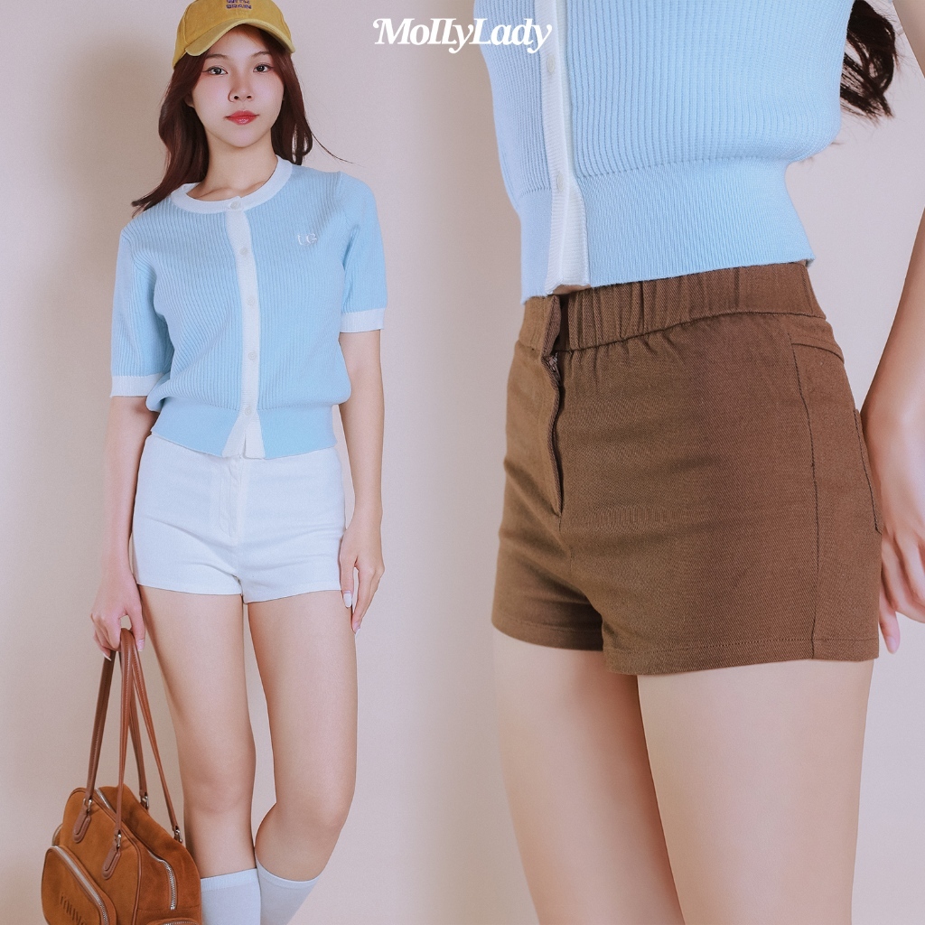Molly Lady Pop Shorts / กางเกงขาสั้น ผ้ายีนส์ยืด เอวยืดเข้ารูป ทรงน่ารัก
