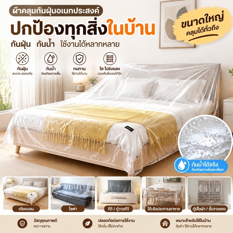 ผ้าคลุมกันฝุ่นอเนกประสงค์ใช้ในบ้าน ผ้าคลุมกันฝุ่นกันน้ำ ผ้าหนา ขนาดใหญ่ มีสายรัด ผ้าคลุมเฟอร์นิเจอร์ ผ้าคลุมเครื่องใช้ไฟ