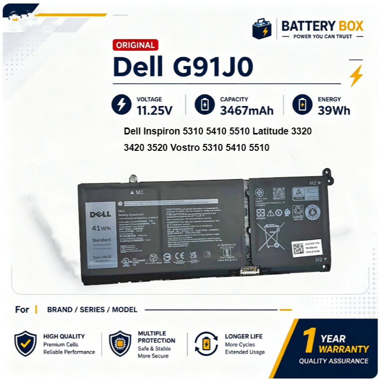 🔋Battery G91J0 For Dell Inspiron 5310 5410 5510 Latitude 3320 3420 3520 Vostro 5310 5410 5510