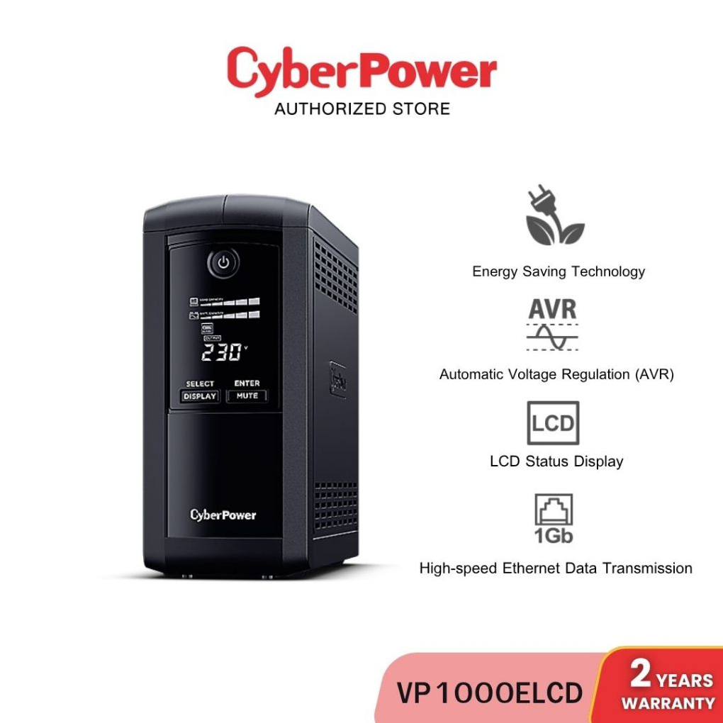 CyberPower VP1000ELCD 1000VA/550W ป้องกันไฟตก ไฟกระชาก | ประกัน Onsite 2 ปี