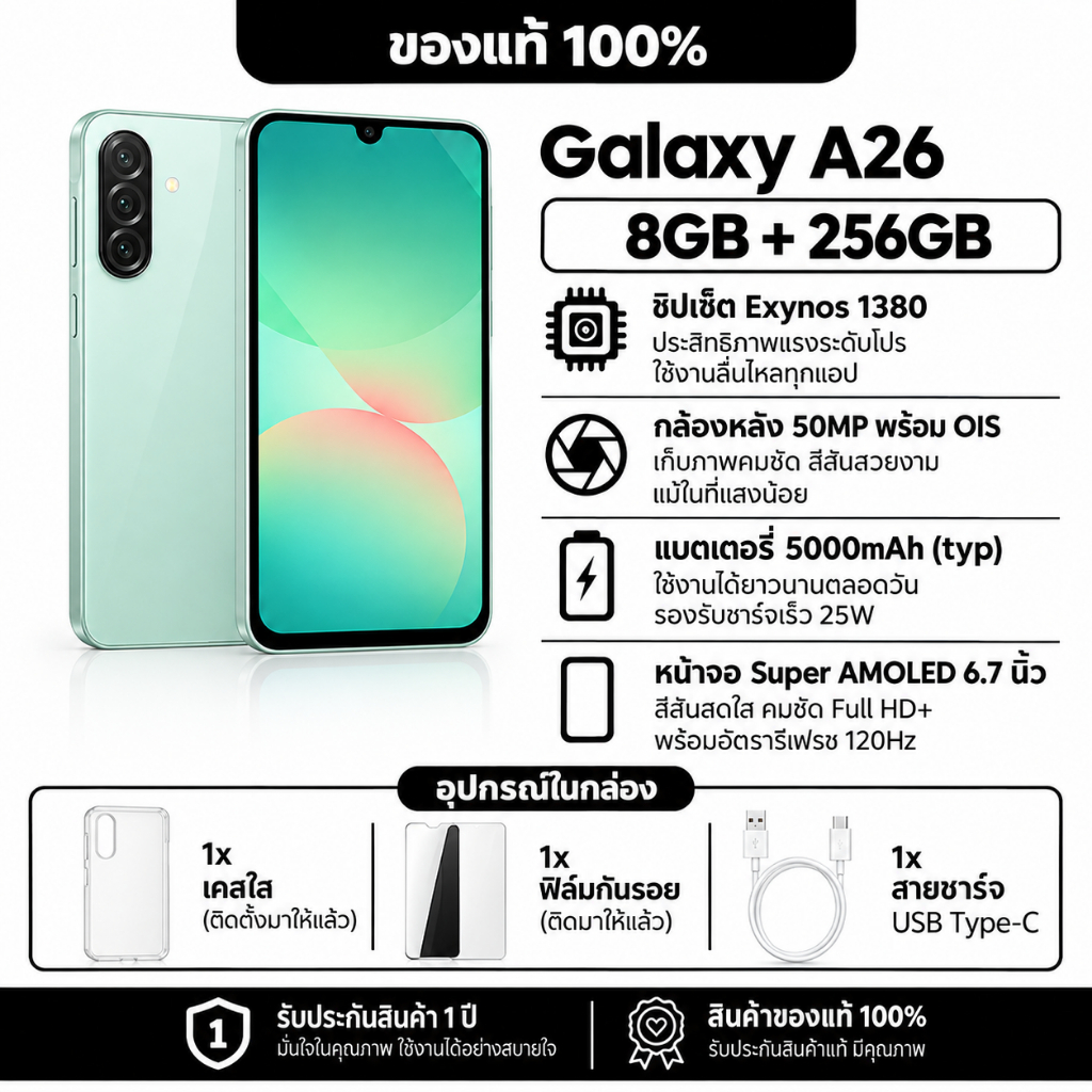 Galaxy A26 5G RAM8GB/ROM256GB เครื่องแท่ใหม่ศูนย์ไทยเคลียร์สต๊อก