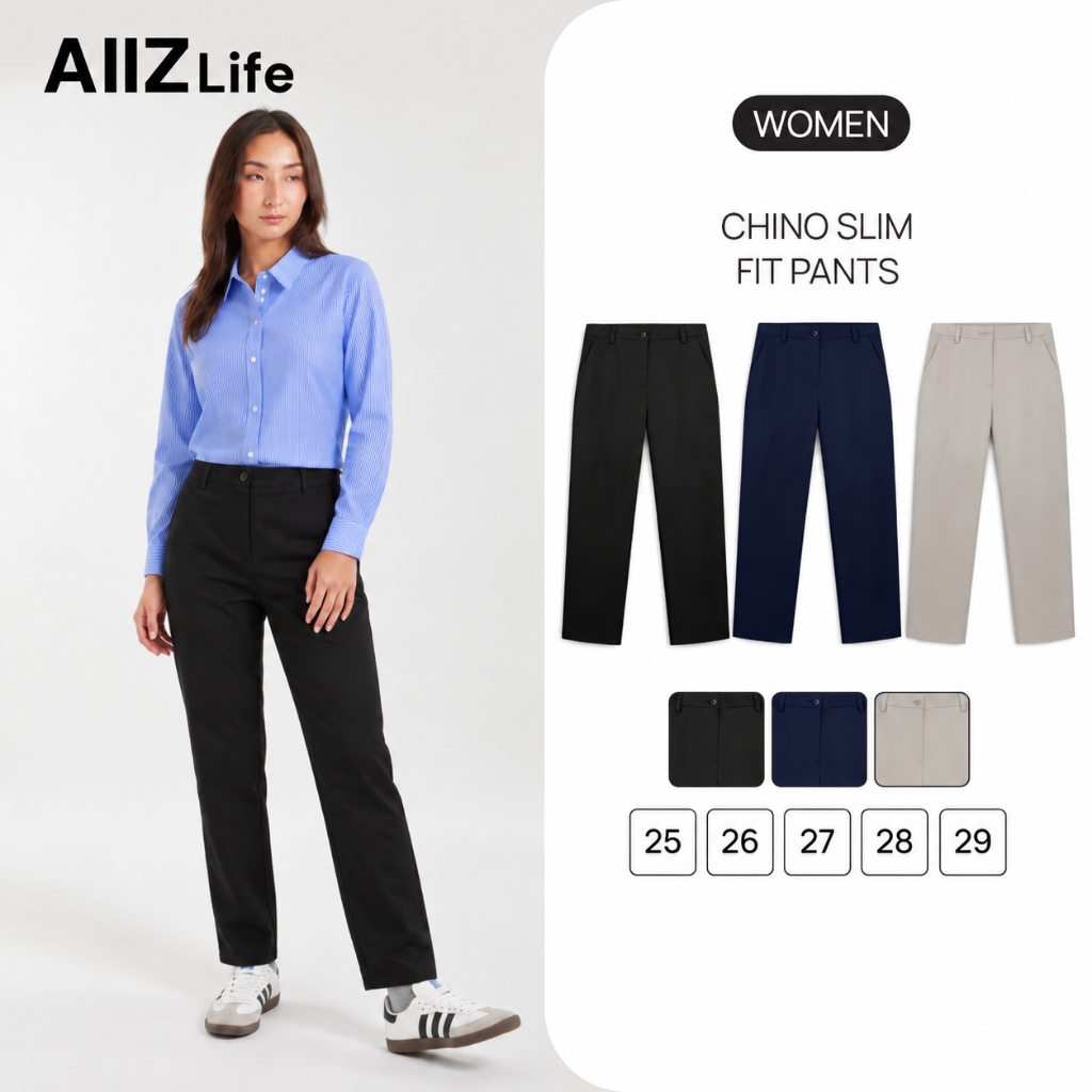 AIIZ (เอ ทู แซด) - AIIZ กางเกงชิโน่ผู้หญิงขายาว AIIZ Women's Chino Slim Fit Pants