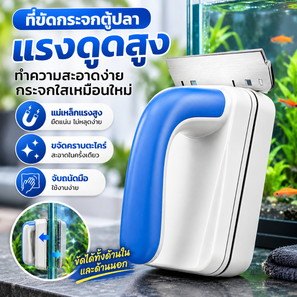 แปรงแม่เหล็กขัดกระจกตู้ปลา ทำความสะอาดง่าย ไม่เป็นรอย ใช้งานสะดวก สำหรับตู้ปลา