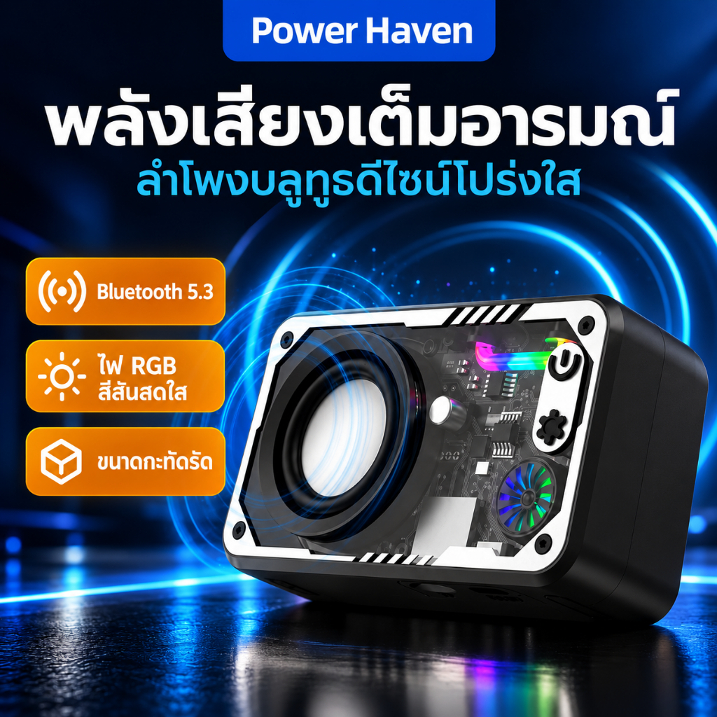 🎵 ลำโพงจิ๋วแต่แจ๋วหุ่นยนต์โปร่งแสง Bluetooth Speaker | เสียงกระหึ่ม เบสแน่น ไฟRGB 3D สุดล้ำ ใช้ได้ทั