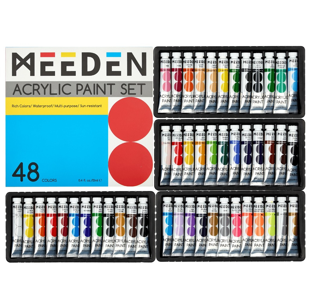 MEEDEN สีอะคริลิคแบบหลอด 48 สี 12ml กันน้ำ สีสด พิกเมนต์เข้มข้น
