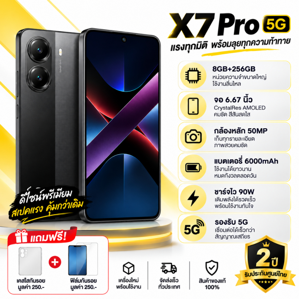 Poco X7 Pro 5G (8GB+256GB) หน้าจอ AMOLED 6.67 นิ้ว 120Hz | Dimensity 8400-Ultra | แบตเตอรี่ 6000mAh 