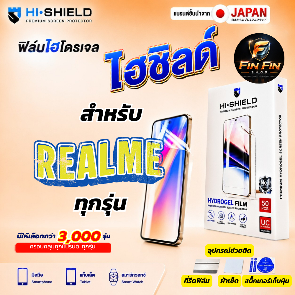 HiShield ฟิล์มไฮโดรเจล Realme 15 Pro 5G/ 15 5G/ 15T/ 14 Pro Plus 5G/ 14 Pro 5G/ 14 5G/ 14T 5G/ 14x