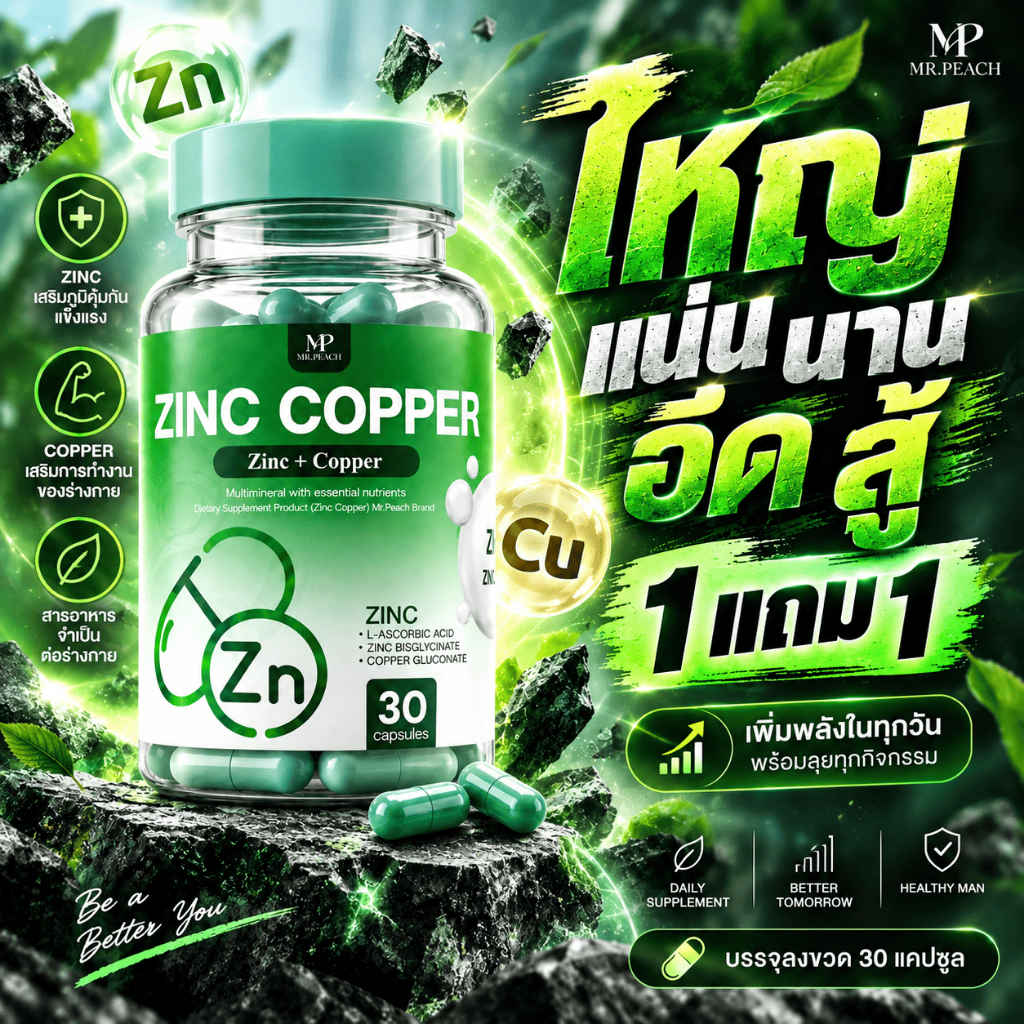 [1แถม1] ZINC COPPER : ซิงค์ พลัส คอปเปอร์ Zinc อาหารเสริม ซิงค์สำหรับผู้ชาย 30 แคปซูล
