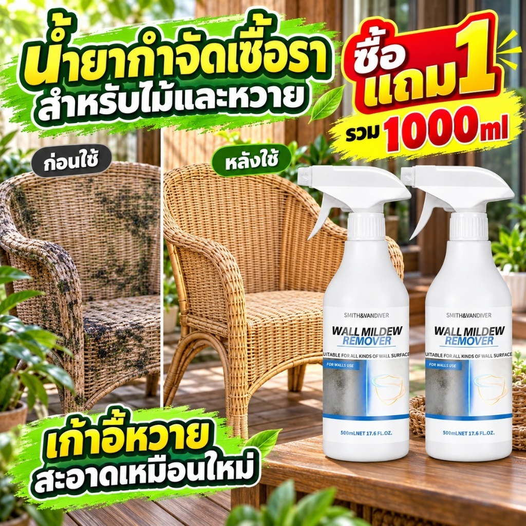 สเปรย์กำจัดเชื้อราไม้ น้ำยากำจัดเชื้อราไม้ ขจัดคราบรา สำหรับเฟอร์นิเจอร์ไม้ หวาย ไม้ไผ่ ตู้ไม้ ประตูไม้