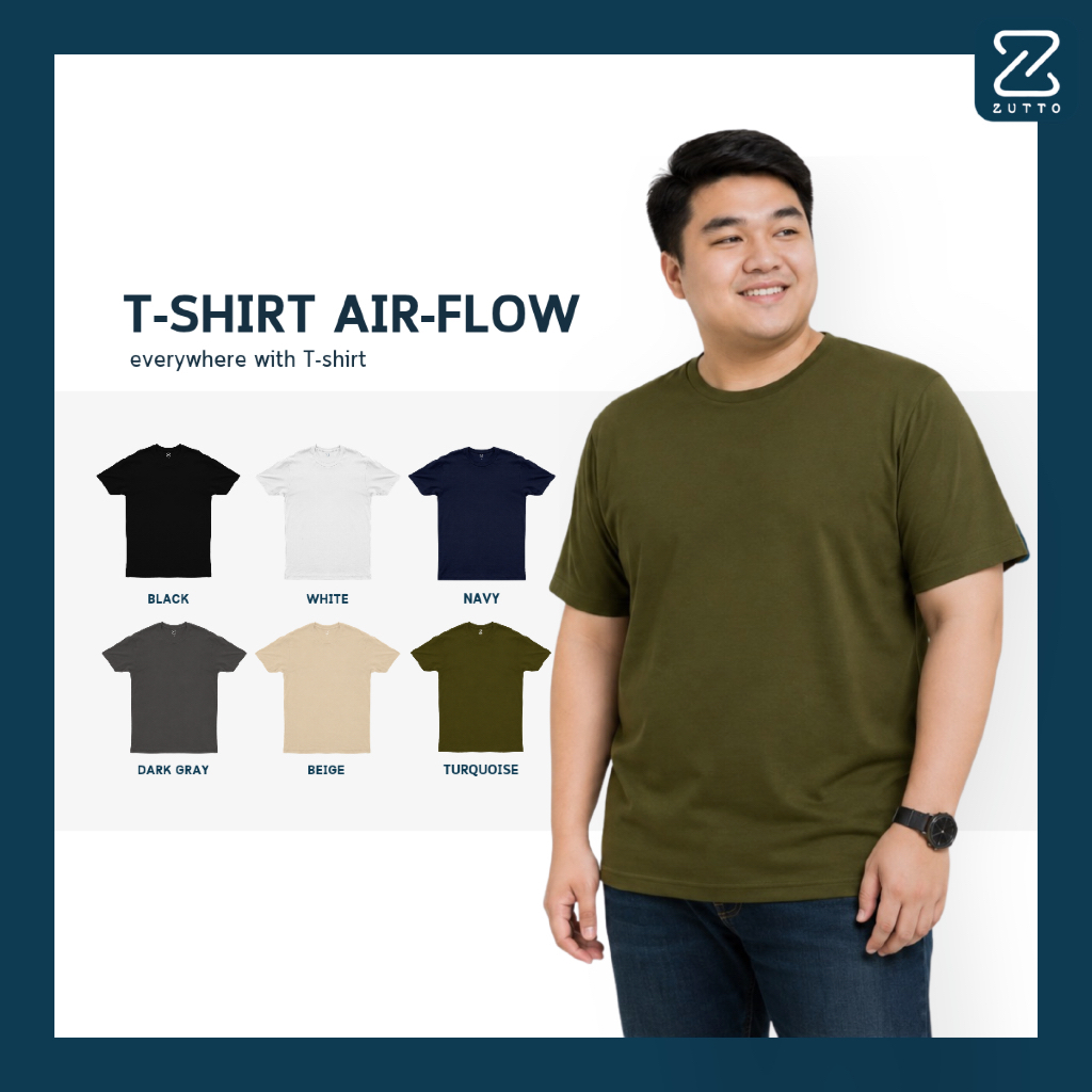 ZUTTO تيشيرت رجالي مقاسات كبيرة Airflow قطن 100%