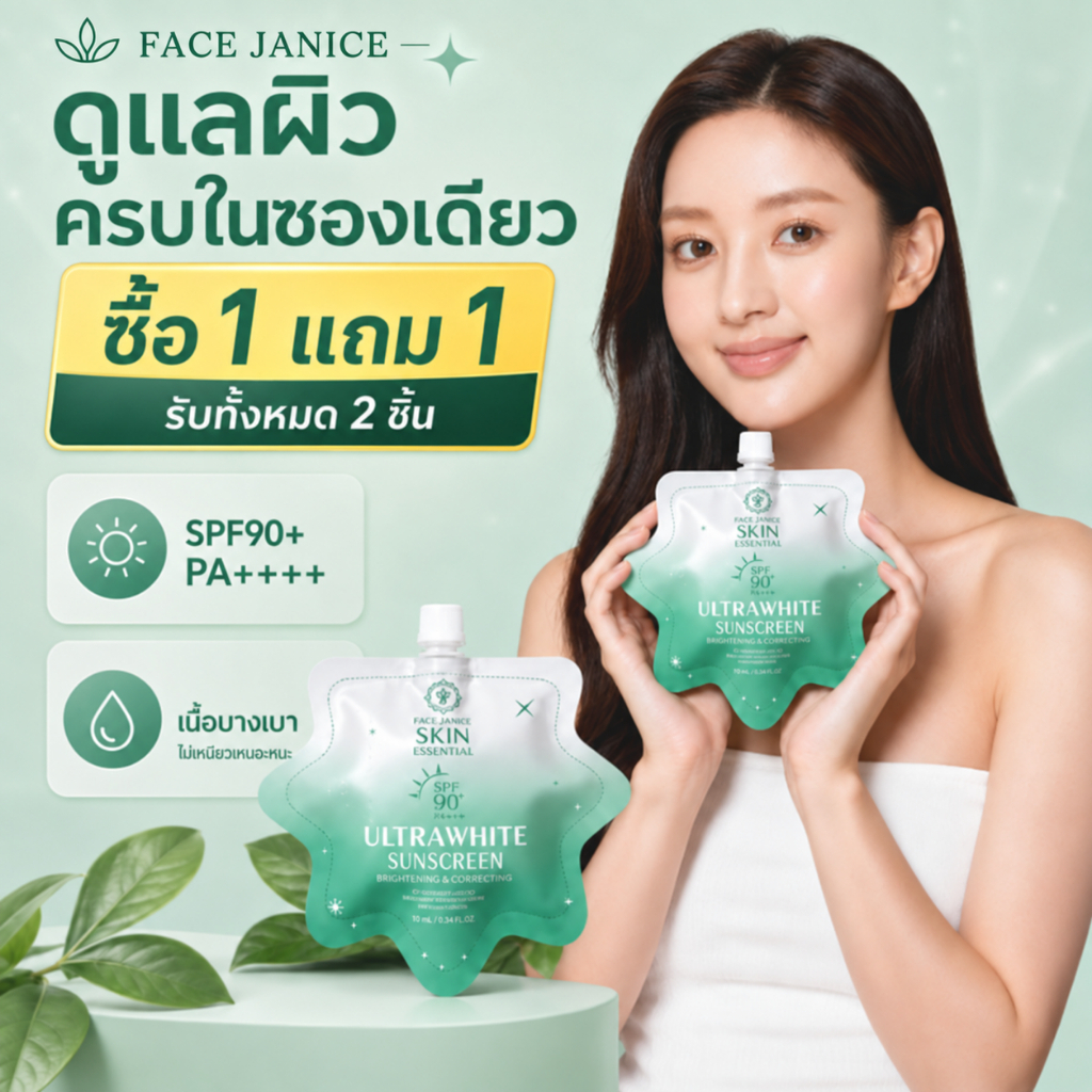 【ซื้อ1แถม1】FACE JANICE กันแดดหน้าและตัว SPF90+ PA++++ เซรั่มกันแดด ผิวขาวใส เกลี่ยง่าย ไม่เหนียวเหนอะหนะ 50ml