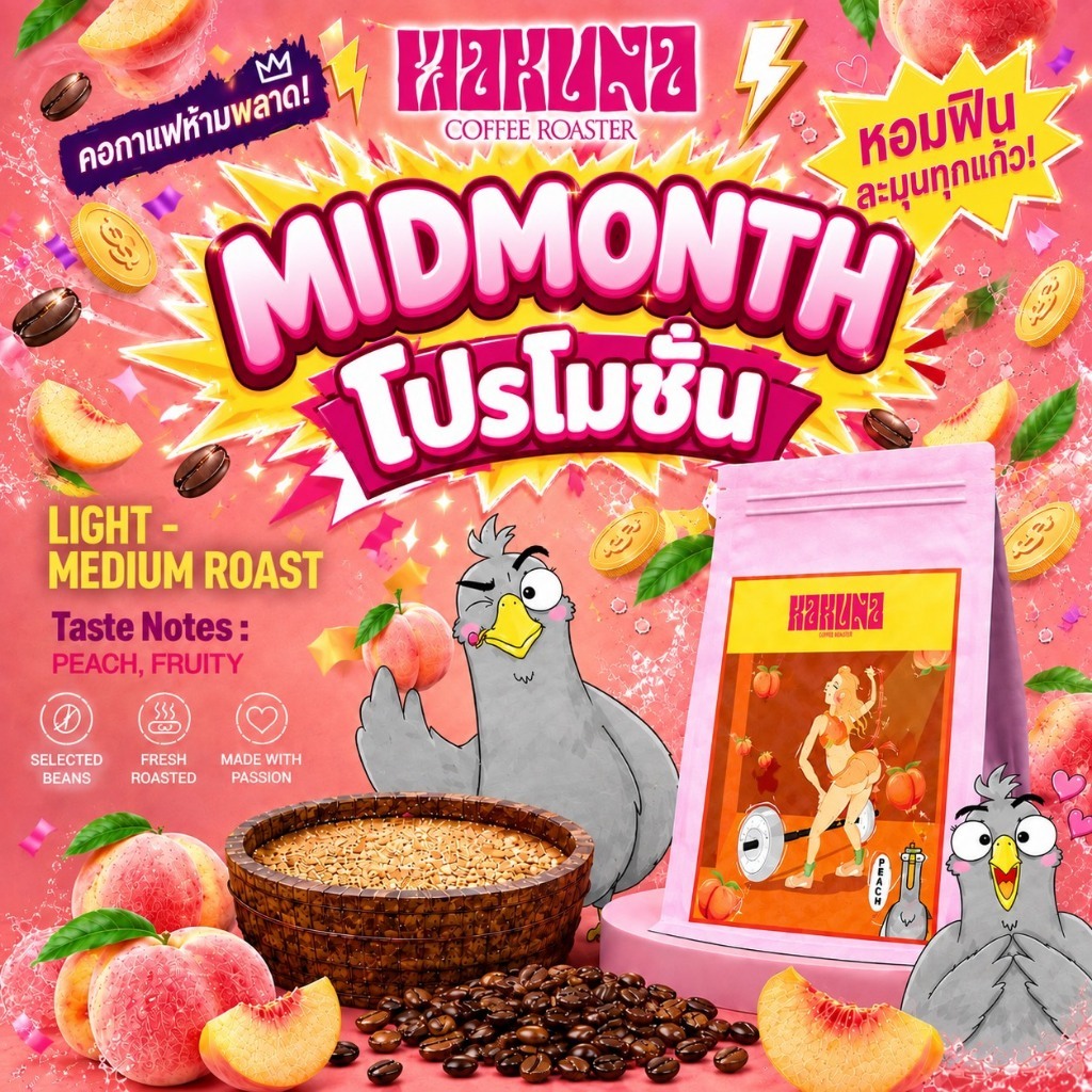 Hakuna Coffee Roaster เมล็ดกาแฟคั่วอ่อนกลาง Peach อราบิก้า 100%