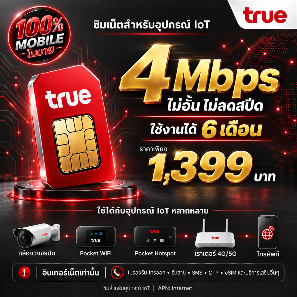 ซิมเน็ตรายปี ซิมเทพ4 Mbps 6 Mbps 10 Mbps ซิมทรู เน็ตรายเดือน ไม่ลดสปีด โทรไม่ได้ (แจ้งร้านลงทะเบียน)