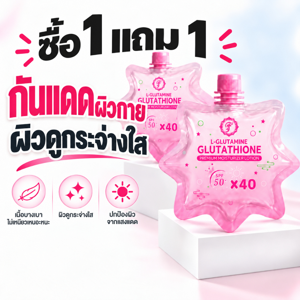 ซื้อ1แถม1 กันแดดกลูตาไธโอน SPF50+ PA++++ ปกป้อง UVA/UVB ผิวดูใสชุ่มชื้น เนื้อโลชั่นบางเบา ไม่เหนียวตัว