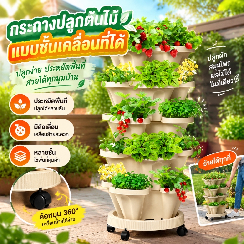 กระถางดอกไม้วางซ้อนกันได้ วางซ้อนกันได้ถอดออกได้ สามกลีบสี่กลีบ กระถางปลูก สําหรับปลูกพืช ภาชนะปลูกสามมิติ