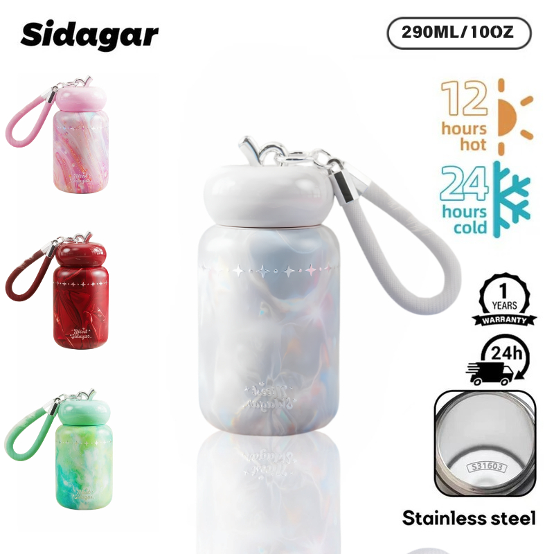 Sidagar 290mLแก้วน้ำเก็บอุณหภูมิ สเตนเลส 316แก้วน้ํา ขนาด mini พกพาสะดวก สไตล์นางฟ้าไล่ระดับสีแก้วน้ํา