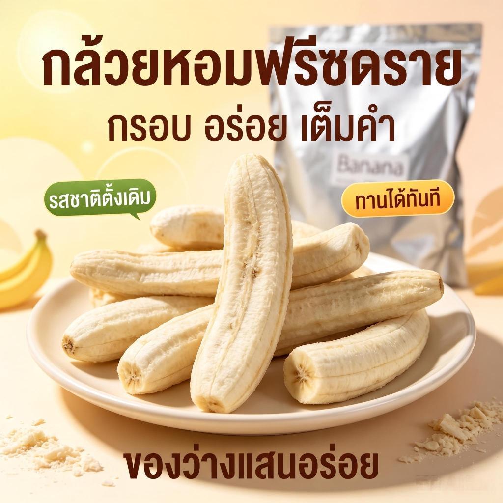 THTB-กล้วย กล้วยฟรีซดายทั้งผล คัดกล้วยหอมทองตัวใหญ่ เนื้อกรอบฟู ไม่เหนียวกลิ่นหอมกล้วยแท้ ขนมเพื่อสุขภาพ